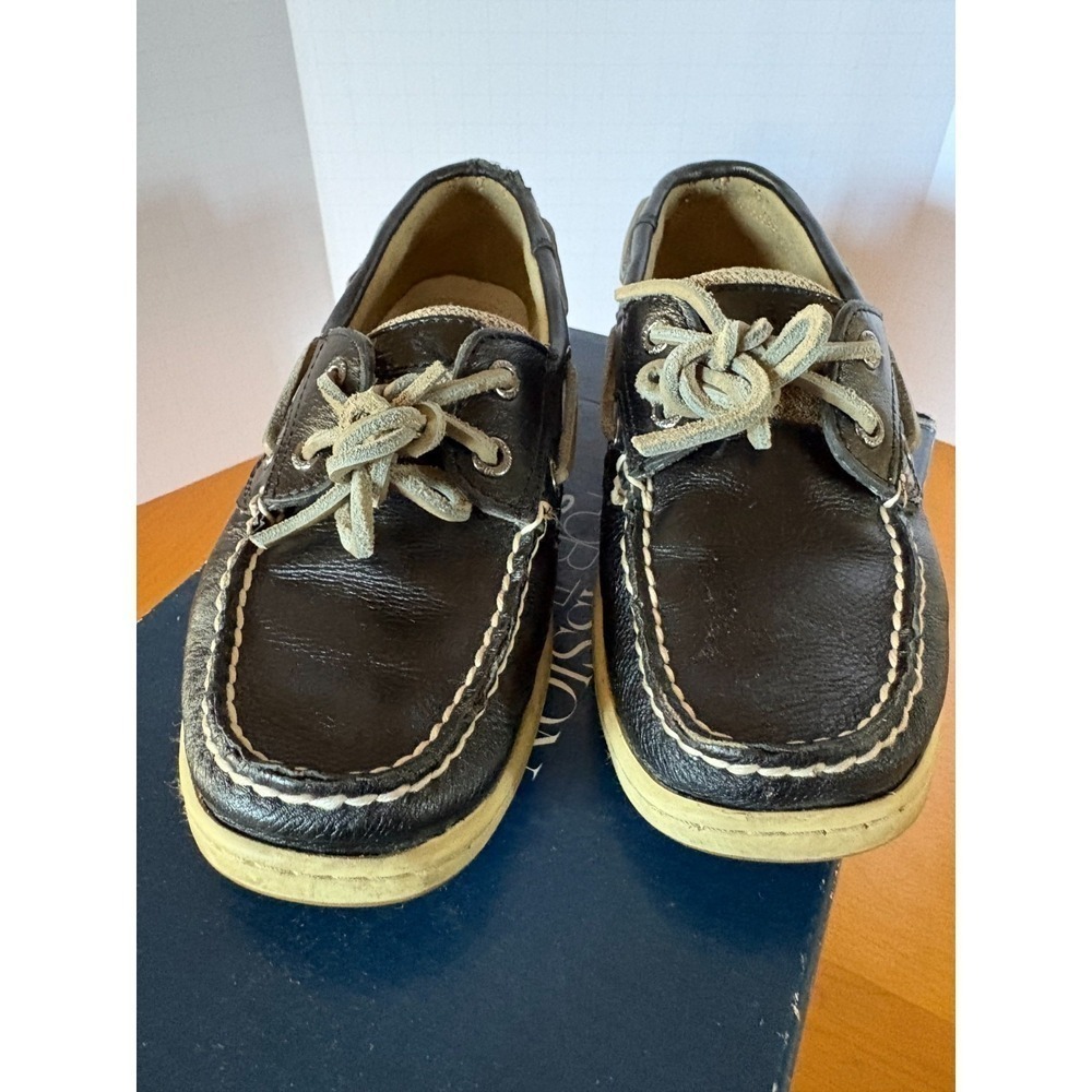 Sperry Top-Sider Boat Shoes Black Leather Canvas/Woven Sides Women 6.5M - Picture 3 of 16